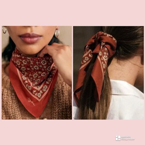 SOLD NWOT Sezane Floral Square Scarf Terry Cotton French Girl Parisian Chic - Picture 3 of 11